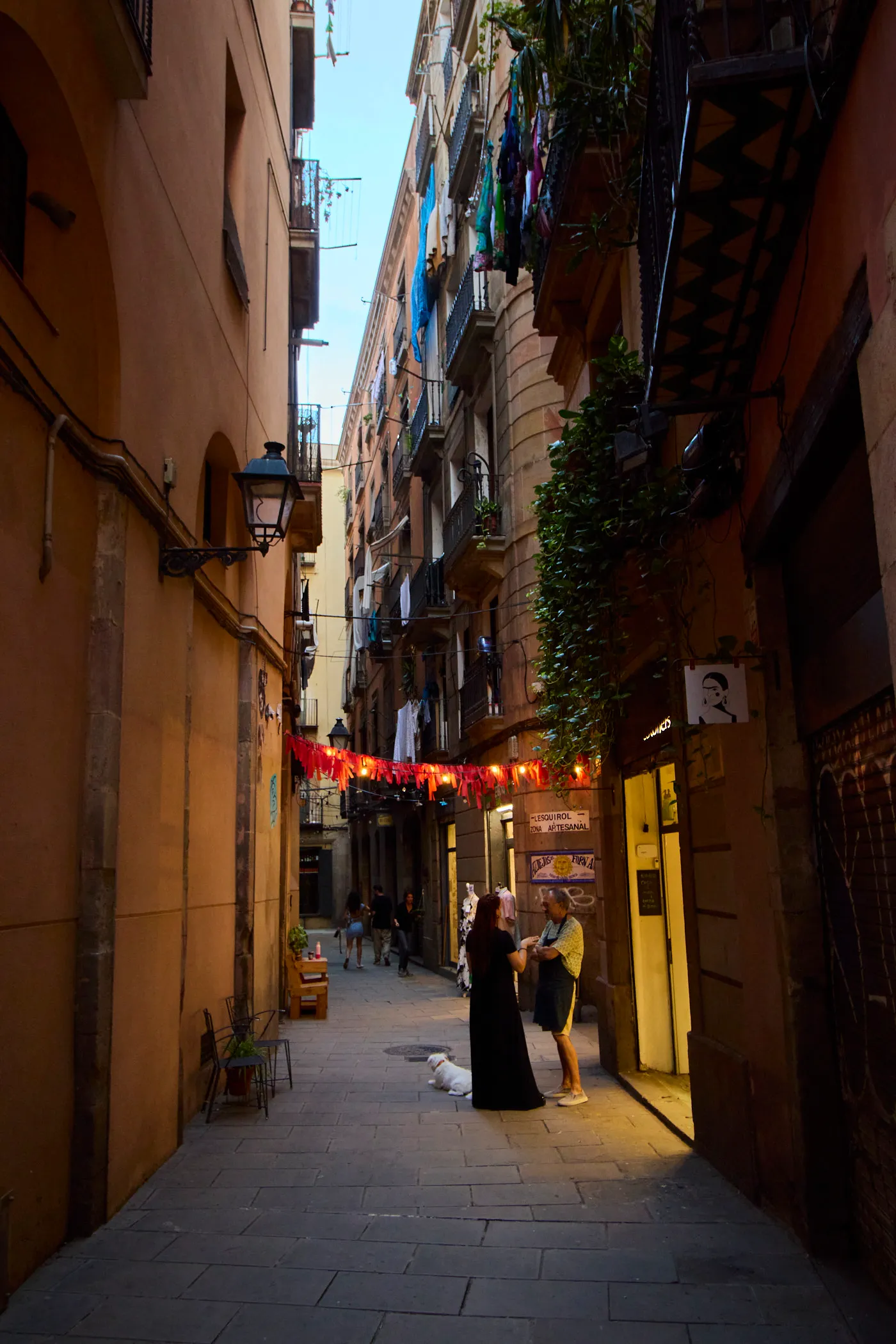 Old town alley evening barcelona